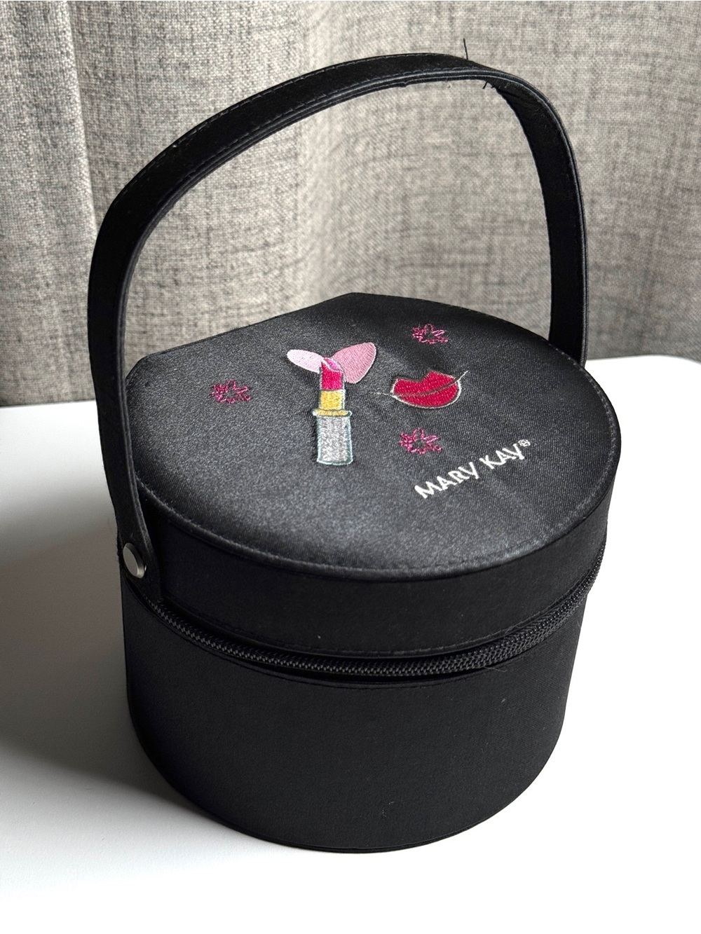 Mary Kay Round Train Case Lipstick Embroidery Vanity Bag